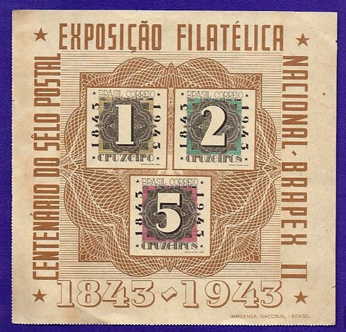 1943 - B-9 Bloco Centenário Selo Postal Brapex Ii Novo