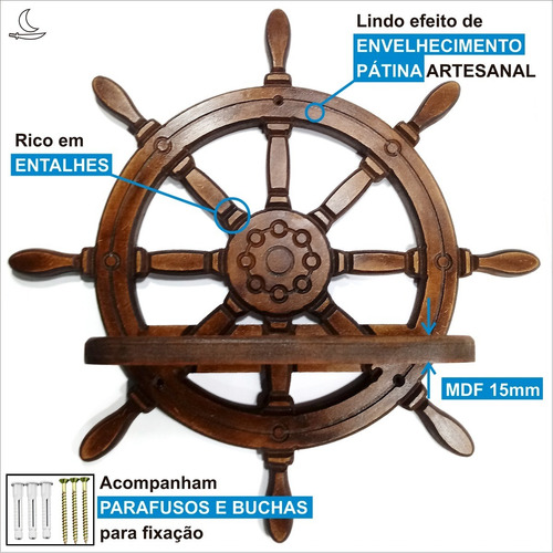 Imagem 2 de 6 de Oratório Marinheiros De Umbanda - Leme Entalhado Pátina