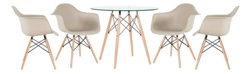 Kit Mesa Eames Wood 90 Cm Tampo Vidro  4 Cadeiras Daw Cor da tampa Nude