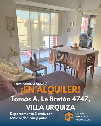 Departamento 3 Amb En Alquiler Temporal O Anual, Urquiza