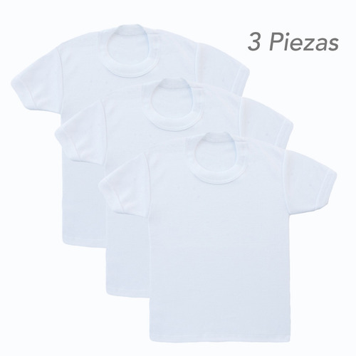 Imagen 3 de 3 de Camiseta Cuello Redondo Niño Premium 100% Algodón 3 Piezas