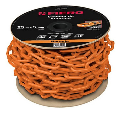 Rollo Cadena Plastico Naranja 3mm X 25 Metros Fiero Capl-3n