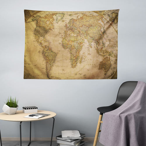 Tapiz De Mapa Del Mundo En Tonos Vintage Para Decorar Parede