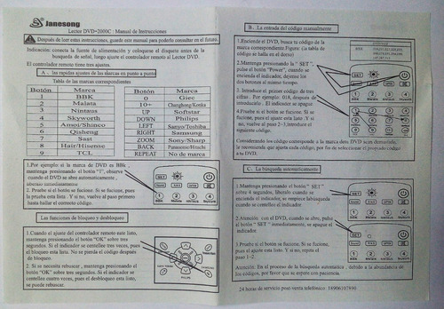 Control Remoto Universal Para Dvd-vcd Janesong Js-2000c