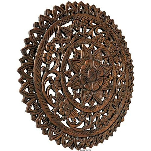 Medallion Tropical Bali   Wood Carved Wall Art Plaque. ...