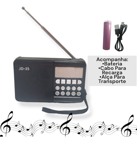 Radio Portátil Recarregável De Bolso Mão Usb Mp3 Bluetooth Cor Preto