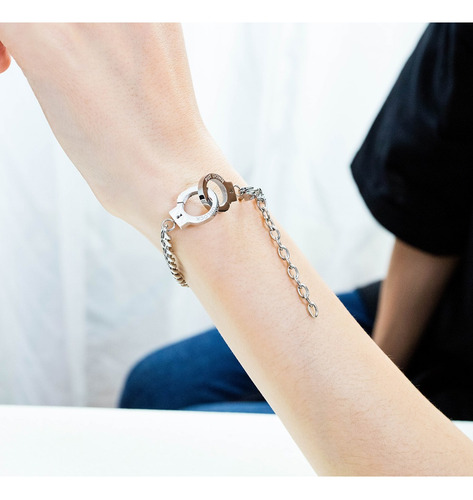 Set 2 Pulseras Cadena Con Esposas Acero Inoxidable Parejas
