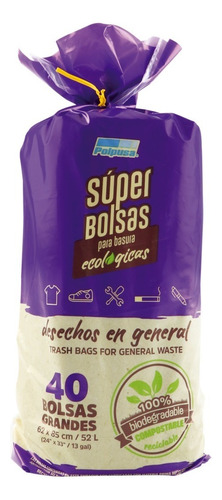 Polpusa Bdm Bolsa Basura Ecológicas 62x85cm S-11015 (40pzs) Color Negro