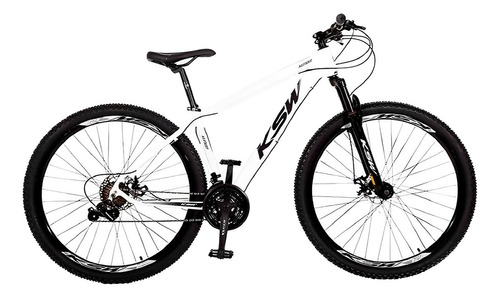 Mountain bike KSW XLt MTB aro 29 15" 21v freios de disco mecânico câmbios Shimano TZ cor branco/preto