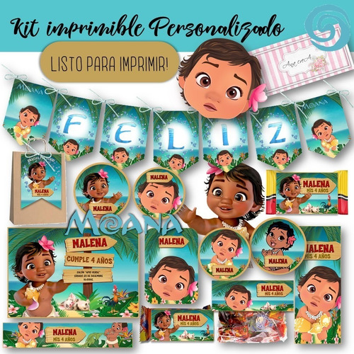 Kit Imprimible Moana Baby Personalizado Candy Bar Mod.04