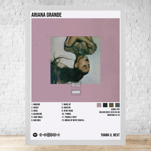 Cuadro Ariana Grande Thank U Next 30x40 Cm C632 Blanco Clasico