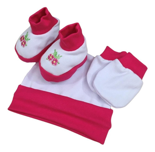 Imagem 4 de 5 de Kit Sapato Luva E Touca Bebê Bordado Para Menina 3 Kit Rosa