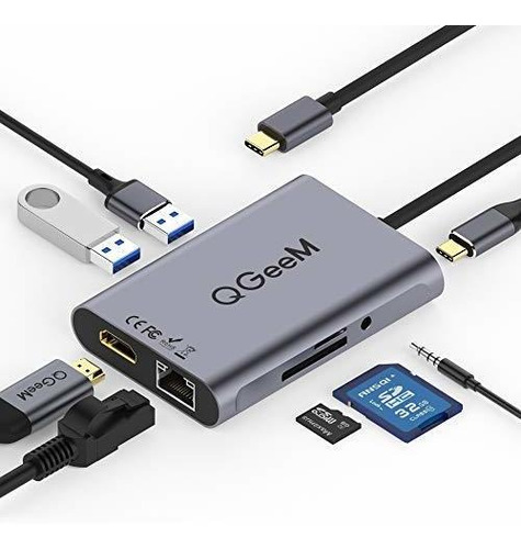 Qgeem - Adaptador Usb C 8 En 1 4k Usb C A Hdmi 