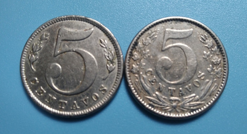 Dos Monedas De 5 Centavos Año 1886 Y 1888, Estado Muy Bueno 