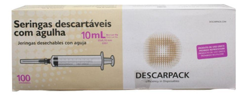 Seringa 10ml Descartável C/ag 25x7 C/100 Un Descarpack