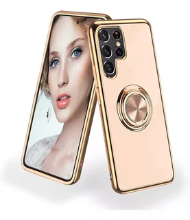 Funda Samsung Galaxy S22 Ultra Con Anillo 360 - Oro Y Rosa