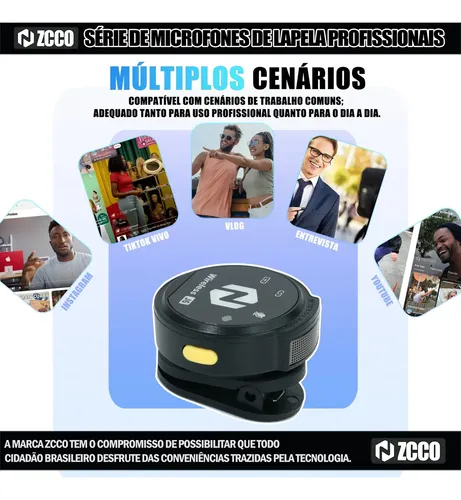 Microfone Sem Fio Zcco J6 Duplo Lapela Anti Ruido 2interface Preto
