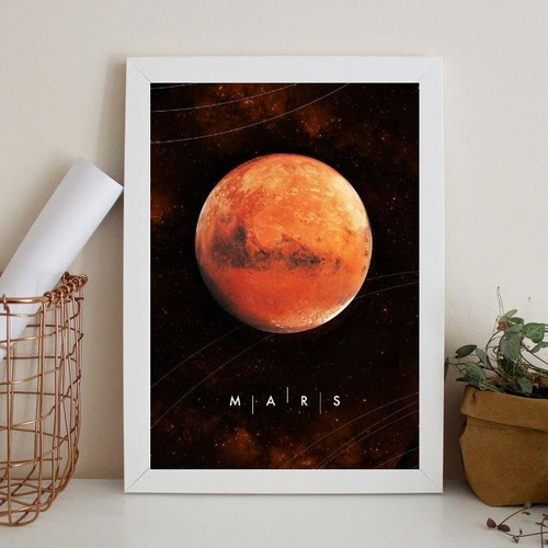 Quadro Decorativo Planeta Marte 33x24cm - Com Vidro