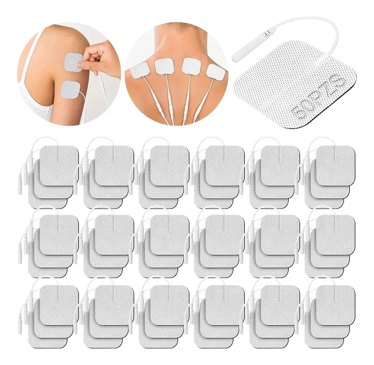 LIDUODE 50pz Parches De Electrodos Para Electroestimulador Tens 5x5cm, Autoadhesivos y Reutilizables, para Estimulación Muscular, Masaje Corporal