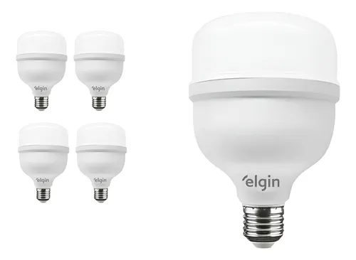 Kit com 5 lâmpadas LED Elgin tipo bulbo de 40W com base E27 e luz branca fria