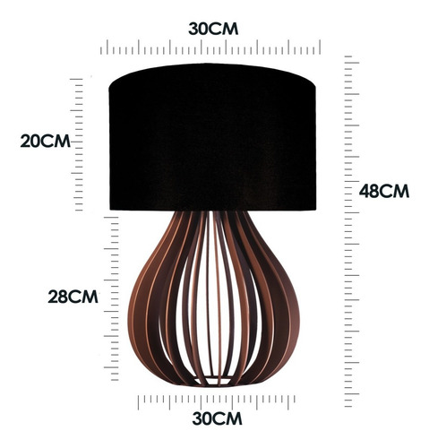 Imagem 4 de 7 de Abajur Octo Gota De Madeira C/ Cúpula De Tecido 48cm