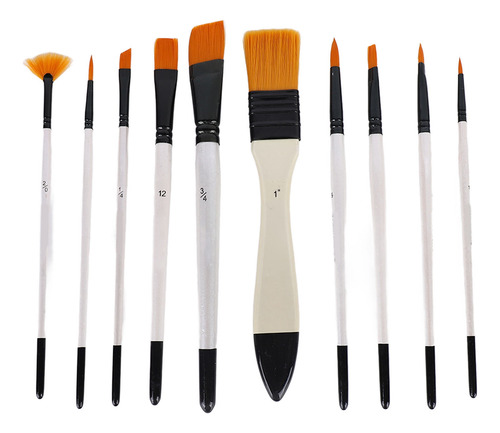 10 Brochas Para Pintura Al Óleo, Varilla Blanca, Lana De Nai