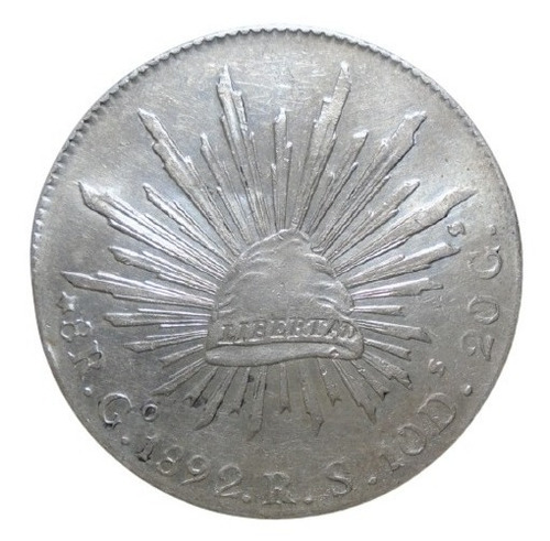 México 8 Reales Guanajuato Go. 1892 R. S. Plata Ley 0.903