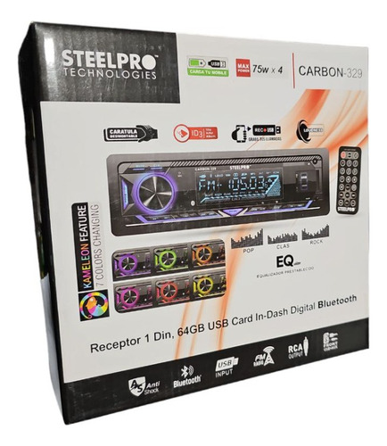 Autoestéreo Steelpro 329camaleón Caratula Desmontabl Usb Bt 