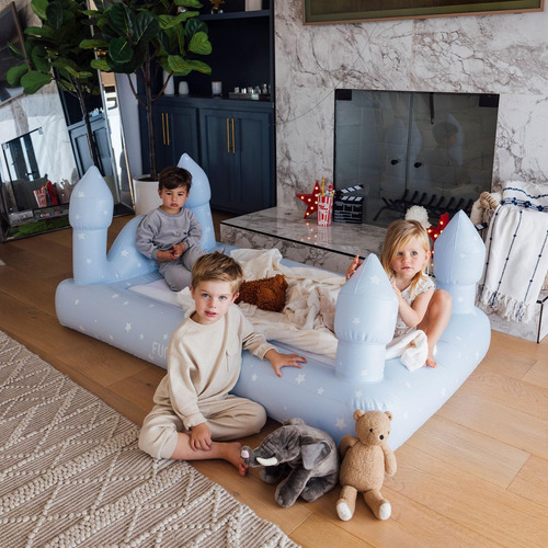 Cama Y Colchón De Aire Para Niños Azul Individual Portátil
