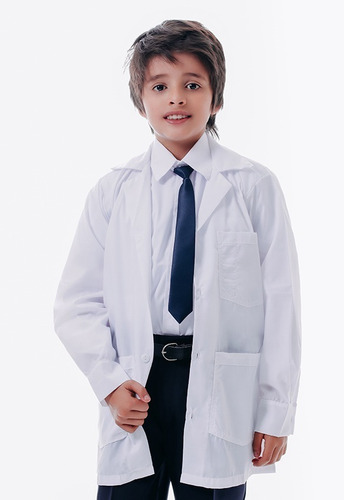 Bata Laboratorio Medico Manga Larga Botón Niños Talla 4 A 16