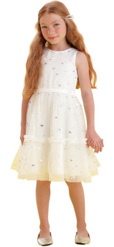 Vestido De Festa Infantil Petit Cherie Off White 21446 Br.