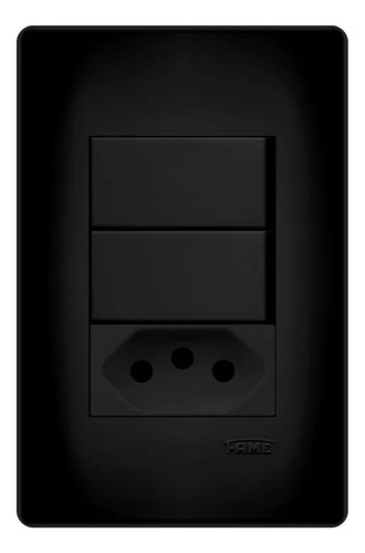  2 Interruptor Simples + 1 Tomada 20a Preto Black Fosco Fame