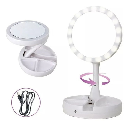 Imagen 4 de 9 de Espejo Con Luz Led Para Maquillaje Doble Aumento Usb