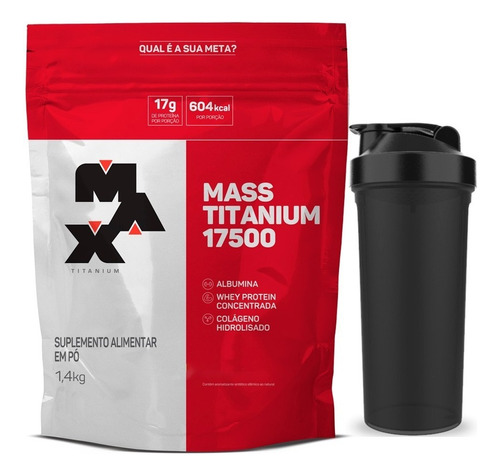 Hipercalórico Mass Titanium 17500 - 1400g + Coqueteleira Sabor Leite Condensado