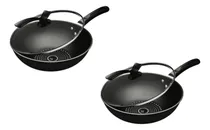 Comprar Jogo De Panelas Wok Antiaderente Cu002F Tampa Pretas Promo 24h