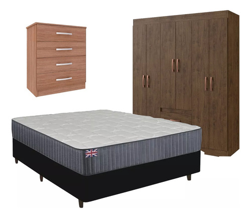 Combo Sommier 2 Plazas + Ropero Placard + Cómoda Cajonera 