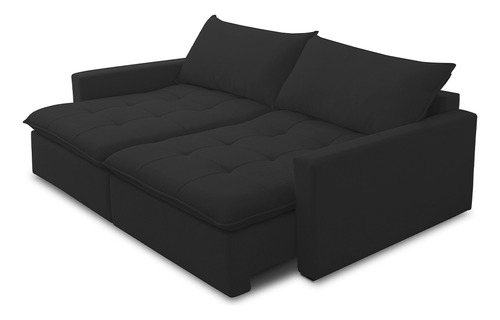 Sofá Cama Retrátil Reclinável Sala 208cm Lari Veludo Preto