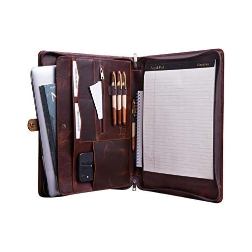 Genuine Leather   Portfolio Padfolio Folder With Zipper...