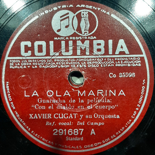 Pasta Xavier Cugat Orquesta Del Campo Columbia C499