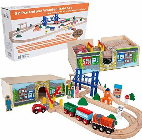 Juguetes Orbrium 52 Pc De Lujo De Madera Del Tren Con 3 Dest