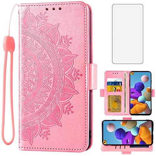 Funda Cartera Para Samsung Galaxy A21s Rosa Dorado Plastico