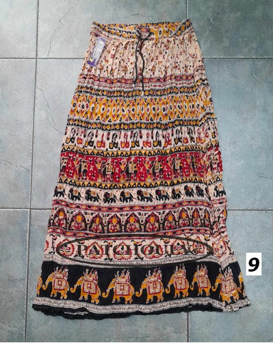 Pollera Falda Larga Bagru Hindú Estampado Talle Único Color