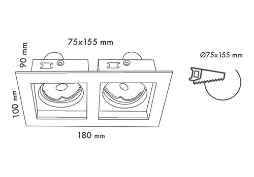 Downlight Cuadrado Zara Negro P/2xgu10 (no Inc.)