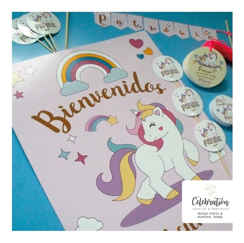 Unicornios  Y Arcoiris Kit Imprimible Completo Cumple Candy