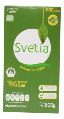 Endulzante Stevia Sin Calorias 600 Sobres De 1g