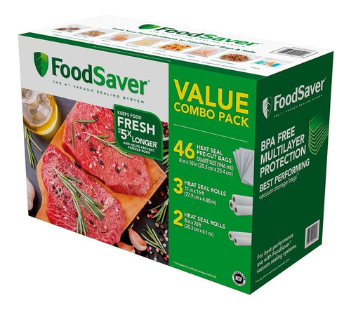 Imagen 2 de 2 de Kit Bolsas Y Rollos Empaque Al Vacio De Alimentos Foodsaver