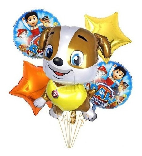 Set 5 Globos Paw Patrol 60cm 3d+4metalizados 45cm