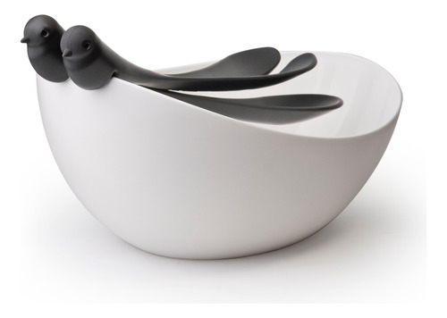 Ensaladera Bowl De Diseño Cucharas De Gorrión Qualy Negro