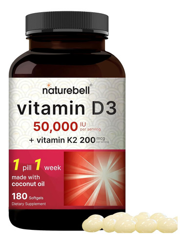 Vitamina D3 50000ui +k2 Mk7 200mg +coco X180un Max Absorción