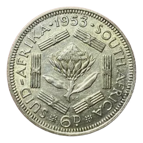 Moneda 6 Peniques Sudafrica 1953 Km 48 Plata 0.500 Elizabeth (Usado)